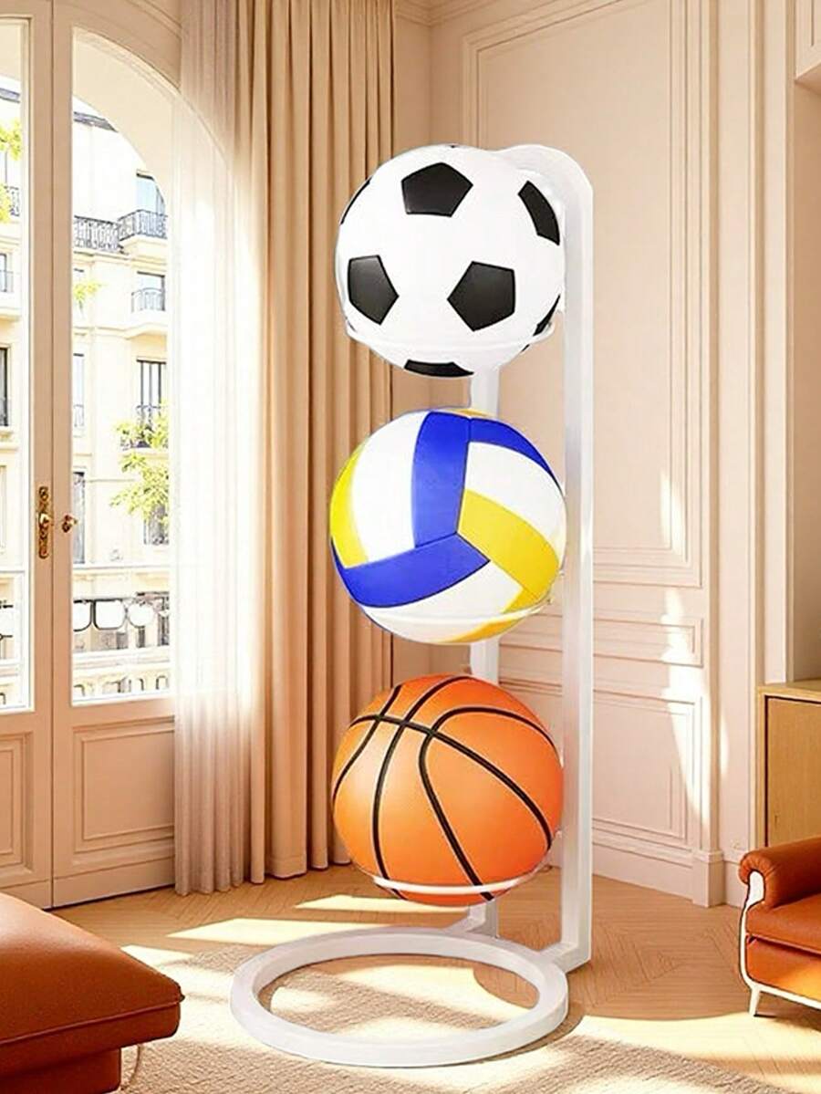Versatile Multi-Sport Ball Storage Rack For Home Use – Sturdy Organizer Shelf For Basketball, Football, Volleyball, And Sports Balls, Space-Saving Display Rack, Easy-Install Home Gym And Family Room Mount, Durable, Neat, Modern Organizer For Adults - White - View 1