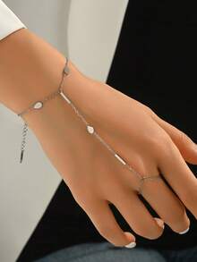 LIEBEIRIS 1 pieza Pulsera de cadena de mano con gota de agua chapada en oro de 18K, de acero inoxidable, adecuada para uso diario de mujeres y como regalo - Plateado - Ver 3
