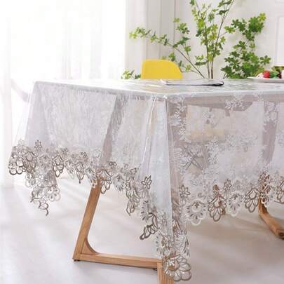 Transparent Soft Glass Table Mat Waterproof And Oil Resistant Plastic Dining Tablecloth Senior Lace Edge Decoration Square Coffee Table Cloth