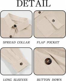 Mens Corduroy Button Down Jacket Casual Long Sleeve Shirts Ribbed Lightweight Shacket Jacket With Flap Pockethalloween - Beige - View 3