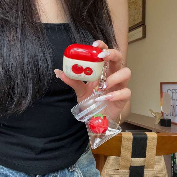 Cute IMD Tomato Protective Case With Key Chain Compatible With Apple Airpods4 Pro 1st/2nd/3rd Gen Wireless Earphones