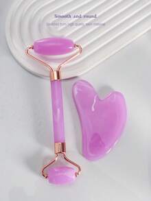 Bộ 4 món dụng cụ massage mặt Gua Sha, mặt nạ đá lạnh, cọ rửa mặt, con lăn massage toàn thân, bộ dụng cụ massage màu tím dùng cho massage toàn thân và nâng cơ mặt. - Màu tím - Xem 7