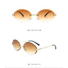 Round Oval Rimless Retro Circle Vintage Tinted Sunglasses For Women And Men, Lightweight Eyewear Perfect For Coastal Getaways, Art Gallery Visits, Creative Workspace Essentials, Stylish Layering With Classic And Contemporary Outfits - màu nâu - Xem 4