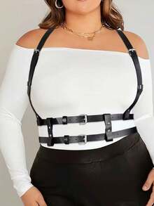 1pc Women Plus Size PU Leather Sexy Corset Waist Belt, Suitable For Daily Wear And Party - Black - View 2