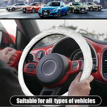 SuperKaKa Steering Wheel Cover, Auto Cute PU Bling Breathable Soft Comfort Leather Car Interior Accessories Sparkly Fit Most O-Shaped Steering Wheels Women Men (White) - 白色 - 查看 6