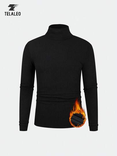 TELALEO Camisas deportivas térmicas de invierno para hombres con forro polar de cuello alto, camisas de cuello alto de manga larga con forro polar, suéter de cuello alto con cierre de cremallera