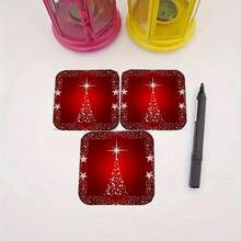 4/8pcs Christmas Square & Round Acrylic Coasters, Red Christmas Tree & Star Design, Non-Slip Heat-Resistant Drink Coasters For Home Decor, Holiday Gifts - Multicolor - View 10