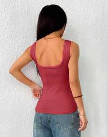 Women's Square Neckline Straight Suplex Tank Top - Rosa Fucsia - Ver 2