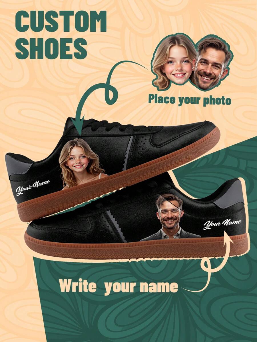 Men's Custom Photo And Name PU Upper Low-Top Sneakers, Lightweight & Stylish Comfortable, Unisex All-Season Casual Wear, Customize Gift For Mom/Dad/Her/Him/Girlfriend/Boyfriend/Wife/Husband/Friend - Multicolor - View 1