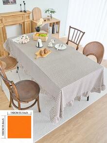 1pc Vintage Checkered Round Tablecloth, Ruffled Edge Decor For Kitchen, Living Room, Valentine's Day Table Decoration