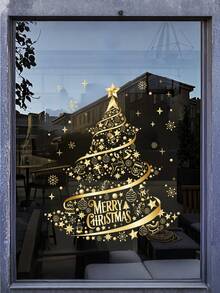 1PC/2PCS 金色圣诞花环礼物圣诞树，装饰贴纸，方便布置和拆卸，家居门窗商场装饰房间装饰墙面装饰墙贴墙贴 - 彩色 - 查看 17