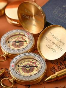 Personalized Engraved Vintage Brass Compass, Customizable Handwritten Text - Practical Retro Compass, Gift For Men, Husband, Boyfriend - Unique Anniversary, Birthday, Wedding, Graduation Gift - Precious Customizable Keepsake - Bronze - View 2