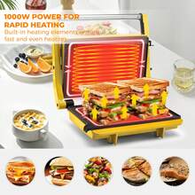 SUSTEAS Panini Sandwich Maker Grill Multi-Purpose Grill Pan Can Be Used To Grill Meat, Heat Toast, Baguettes, And Bagels Can Be Laid Flat At 180° Ideal For Home Barbecues And Grilling - US A Type Plug(110-127V) - View 5