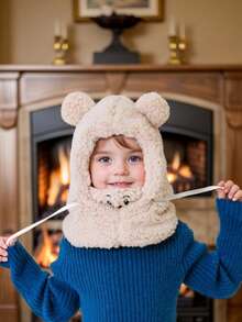 1 件装婴儿卡通熊耳朵小羊帽带口罩保暖拉法帽婴儿加厚护耳帽 2-9 岁 - 彩色 - 查看 4