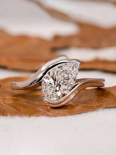 Stylever 1pc 925 Sterling Silver Sleek And Stylish Twisted Arm Water Drop Ring For Women Daily Commuter Decoration Rings Party Accessory Ladies High Quality Ring Fine Jewelry Gift