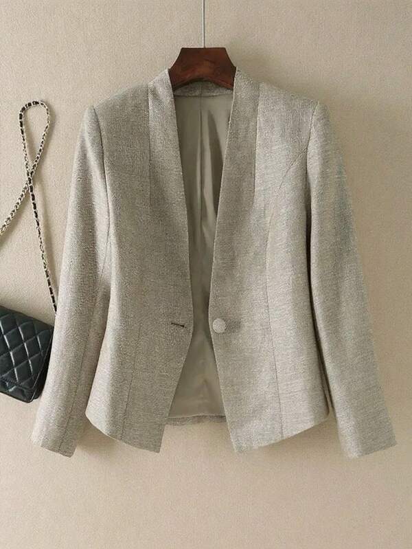 Damen Einknopf Lässig Blazer, Damen Langarm Relaxed Fit Büro Pendler Jacke, eleganter Loose Fit einfarbiger Kragen Blazer, vielseitige Arbeitskleidung für Frauen