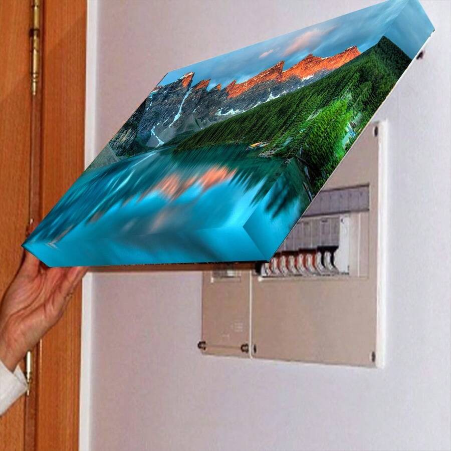Quadro 44x35 Esconde Cobrir Caixa De Luz Energia Distribuição Disjuntores Decoração montanhas lago