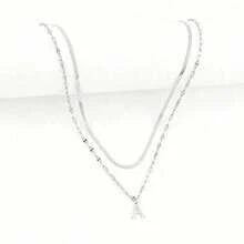 Set Of 2 Elegant Necklaces For Women With A-Z Letter Pendants, Plated In 925 Silver Or 18K Gold - 銀色 - 查看 3