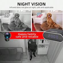 1080P HD WFi Camera Clock 32GB Card, Night Vision, Motion Detection, Loop Recording, 2.4GHz WiFi Connection, Remote Real-Time View, Great For Home, Office, Warehouse Monitoring - Black - View 3