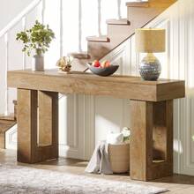 LITTLE TREE 63-Inch Long Console Table, Farmhouse Wooden Sofa Table Behind The Couch, Narrow Entryway Table For Entrance, Hallway, Living Room, Light Walnut - Quả óc chó nhạt - Xem 1