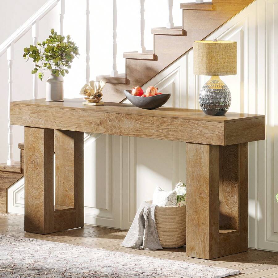 LITTLE TREE 63-Inch Long Console Table, Farmhouse Wooden Sofa Table Behind The Couch, Narrow Entryway Table For Entrance, Hallway, Living Room, Light Walnut - Quả óc chó nhạt - Xem 1