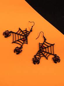 1 Par de Brincos Únicos da Série Halloween com Desenho de Teia de Aranha de Strass, Brincos Versáteis Estilo Punk Pendentes para Mulheres