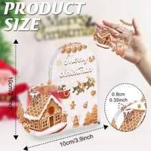 1 PIEZA Bolsa con diseño de casa de jengibre navideña, diseño transparente con forma de corazón, ideal para empaquetar regalos de Navidad, recuerdos de fiesta y decoración festiva, lindo y festivo