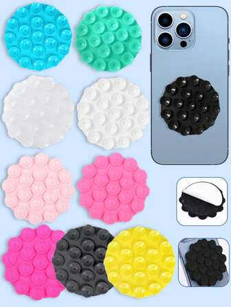 1pc/2pcs Silicone Suction Cup Rectangular Single-Sided/Double-Sided Mobile Phone Holder, 10 Color Options, Portable & Movable Phone Stand, Phone Fixator