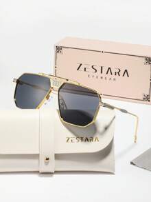 1 副男士金属框架平顶时尚眼镜，优雅高端百搭时尚眼镜，适合滑板、湖边散步、公园 - 彩色 - 查看 16