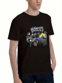 Lil Homies Lowriders Graphic Tee- Black Casual Round Neck T-Shirt With Funny Homies For Life, Machine Washable, All-Season Comfort Fit For Adults, Allseason Apparel Humorous Graphic Tee Comfortable Fit - màu đen - Xem 3