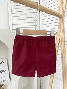 Bộ 2 áo thun tay ngắn ve sọc thường ngày mùa hè cho bé trai và quần short đa năng, thích hợp mặc hàng ngày, thể thao, đi làm, đi học - Màu Đỏ Sâu - Xem 6