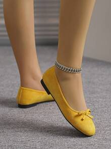 European & American Fashion Ballet Flats For Women, Woven Bow Round Toe Soft Leather Soft Sole Comfortable Slip-On Shoes