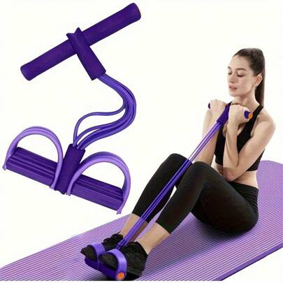 6-Pipe Elastic Yoga Resistance Band - Purple PVC Exercise Bands For Core, Arms & Legs Workouts, Home Gym Fitness Equipment With Multi-Level Tension, Portable Stretching Trainer For All Fitness Levels, Core Workout, Compact Design, Sturdy Handles, Strength Training
