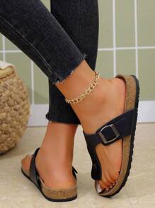 Modische weiche Kork-Flip-Flops, Damen Sommer Strandschuhe, ganzjährig tragbar, weicher Kork & EVA dünne Sohle, leicht & flach