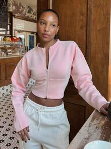 Damen Herbst und Winter einfarbige Reißverschluss Langarm Jacke, lässige, einfache Mode-Outfits für Frauen, Regular Fit Einfarbige Damenjacken, geeignet für den täglichen Gebrauch