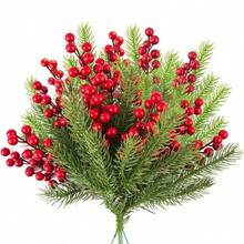 30pcs Artificial Pine Branches, Christmas Holly Berries, Artificial Red Berry Stems For Christmas Wreath Decorations Xmas Tree Decoration