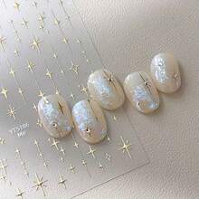 1pc Golden And Silvery Star Nail Stickers, Shining Starry Sky, Holiday Gifts - 金色 - 查看 4