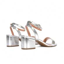 XY LONDON Gemma Low Block Heel Open Toe Strappy Sandal Shoes With Round Buckle Fastening For Spring Summer - Silver - View 2