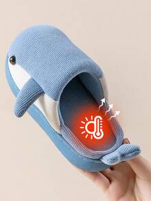 1 par de cómodas y suaves zapatillas de interior para niños con diseño de ballena, ideales para el invierno