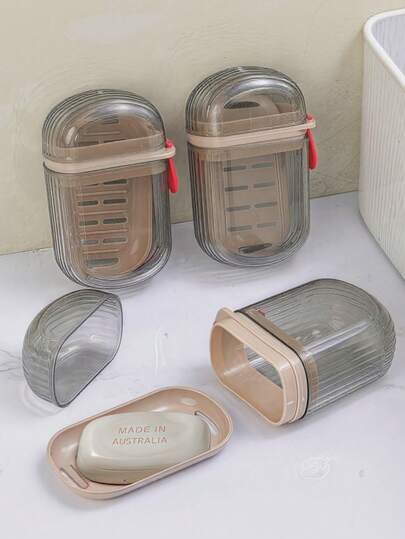 1/2pcs Soap Box, Portable Travel Case, Leak-Proof Container With Lid, Suitable For Travel, Camping, Gym, Shower, Bathroom, Home Use