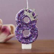 Ensemble de bougies d'anniversaire avec couronne violette pailletée et numéros, idéal pour les décorations de fête d'anniversaire, convient aux garçons et aux filles