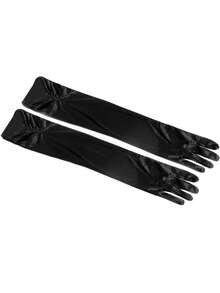 1双女式超长肘上双排仿珍珠塔夫绸缎面新娘婚礼手套秋季配饰 - 彩色 - 查看 4