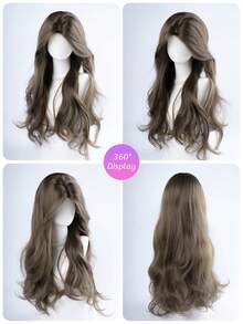 1 件合成耐热卷曲棕色假发，中分，由日常使用的纤维制成，自然逼真的假发（不含配件） - 棕色 - 查看 7