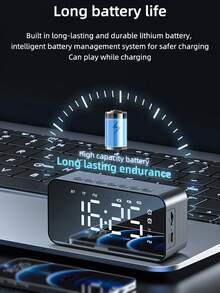 Espejo LED de escritorio, reloj despertador digital, altavoz inalámbrico Bluetooth, altavoz estéreo para teléfono, decoración del hogar