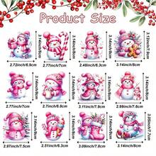 12/24 PIEZAS Decoraciones navideñas de muñeco de nieve rosa - Etiquetas decorativas para árbol de Navidad de papel, regalos para fiestas navideñas, con cintas, sin electricidad y sin plumas