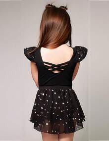 Zaclotre Girls Ballet Leotards With Removable High Low Skirt Toddler Ruffle Sleeve Hollow Back Dance Outfit Combo - 黑色 - 查看 5