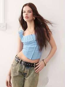 Women's Corset Off-Shoulder Tops  Eyelets Ruffles Tie Up Shirts Blouses For Going Out Streetwear - 藍色 - 查看 4