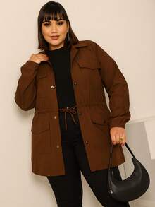 PLUS SIZE OVERCOAT JACKET PARKA WINTER COAT BENGALINE - 鏽棕色 - 查看 1