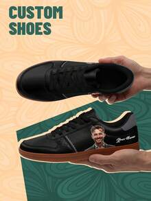 Men's Custom Photo And Name PU Upper Low-Top Sneakers, Lightweight & Stylish Comfortable, Unisex All-Season Casual Wear, Customize Gift For Mom/Dad/Her/Him/Girlfriend/Boyfriend/Wife/Husband/Friend - Multicolor - View 2
