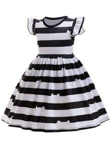 Girls' Cat Ear Striped Costume Set, Includes Headband, Suitable For Children's Halloween Carnival, Children's Birthday Party Cosplay, Ages 4-8 - Stripe - View 3